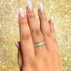 NEW Gold Pavé Stackable Ring Wide Band Rings Vintage Lux Party CZ Jewelry